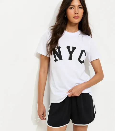 Women's White NYC Regular Cotton T-Shirt
