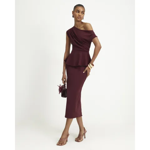 River Island Burgundy Peplum Midi Dress