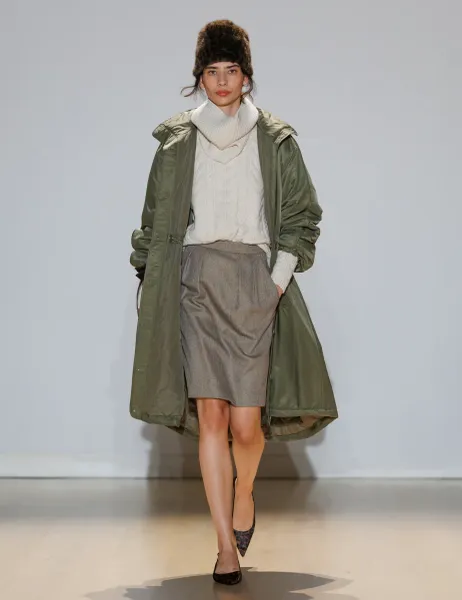 Marks & Spencer Satin Relaxed Funnel Neck Longline Parka Coat Khaki