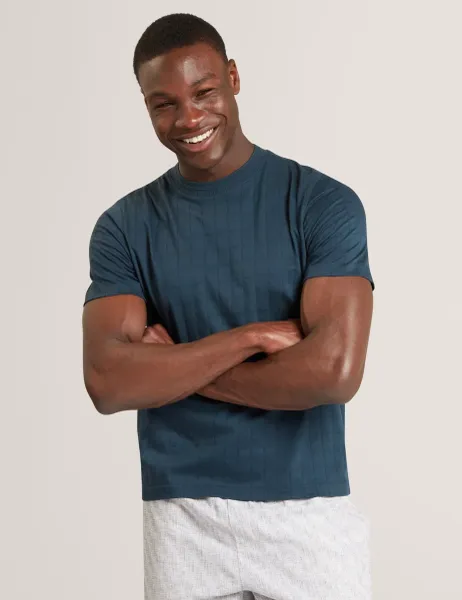Ted Baker Pure Cotton Jacquard T-Shirt Navy