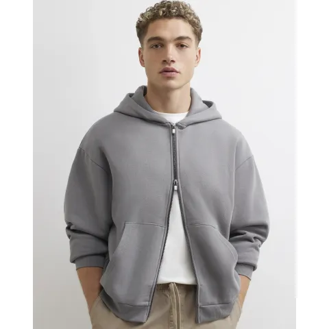 River Island Oversized Fit Cotton Zip Through Hoodie