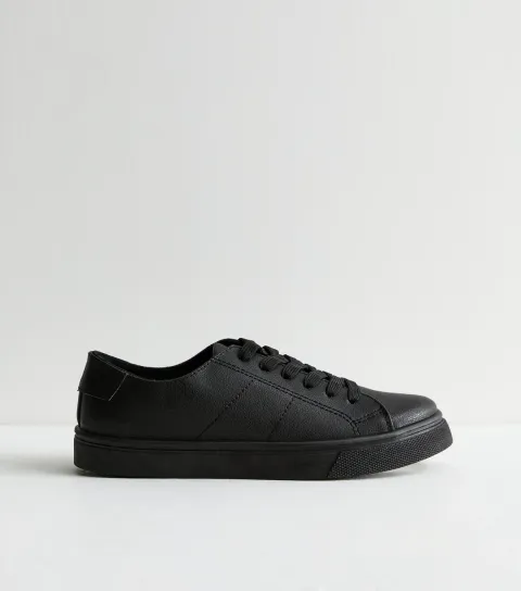 Women's Black Leather-Look Trainers