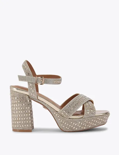 Kurt Geiger Sparkle Platform Block Heel Sandals Gold