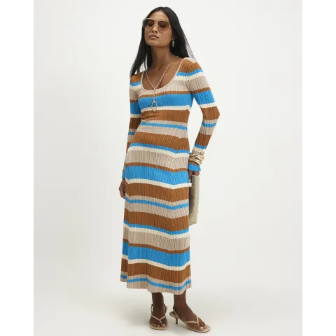 River Island Petite Stripe Long Sleeve Midi Dress