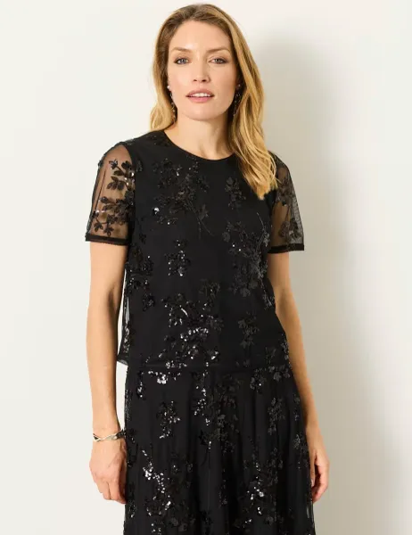 Sequin Embellished Top Black