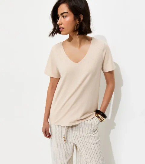 Women's Premium Stone Linen Rich V Neck T-Shirt