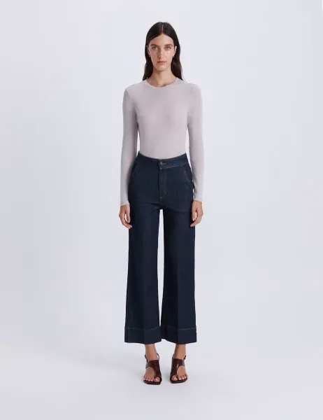 Cotton Rich Wide Leg Ankle Grazer Jeans Blue