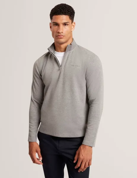 Ted Baker Cotton Rich Honeycomb Trim Half Zip Sweatshirt Medium Grey