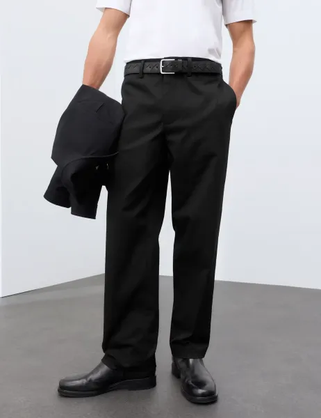 Autograph Cotton Rich Pleat Front Tapered Trousers Black