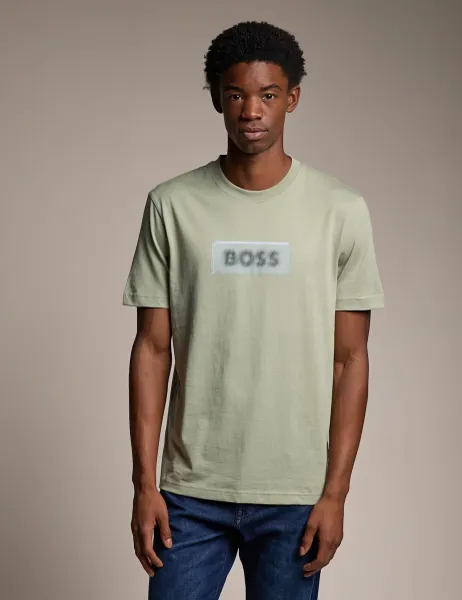 Boss Pure Cotton Printed Crew Neck T-Shirt Green