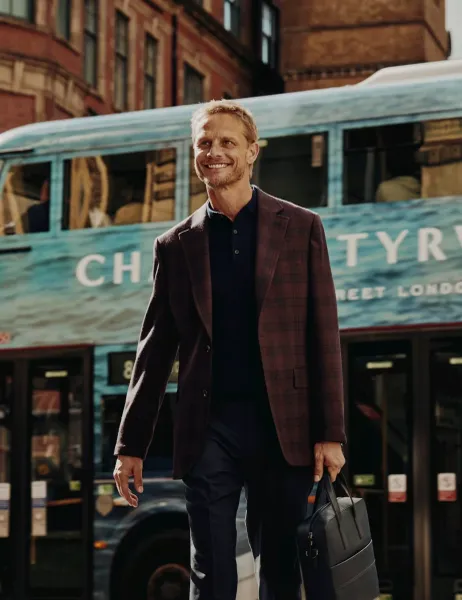Charles Tyrwhitt Wool Blend Wax Jacket Burgundy Mix