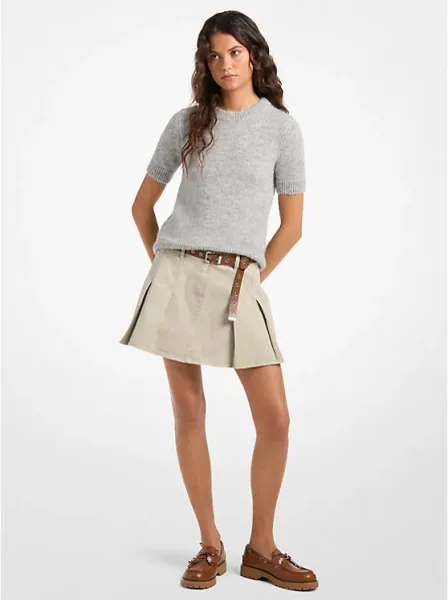 Pleated Cotton Blend Skirt