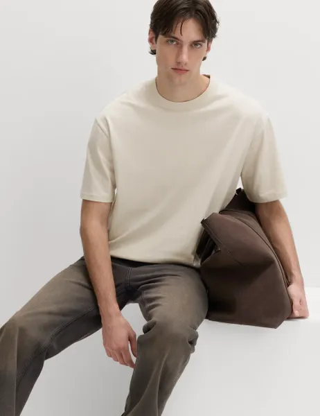 Marks & Spencer Pure Cotton Oversized Midweight T-Shirt Ecru