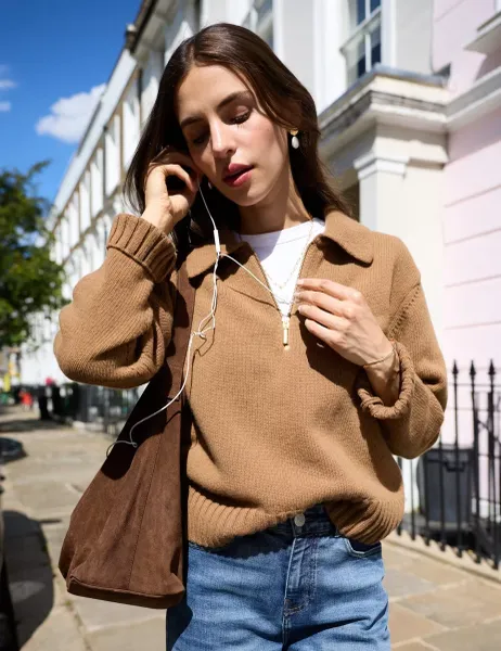 BAUKJEN Wool Rich Quarter Zip Relaxed Jumper