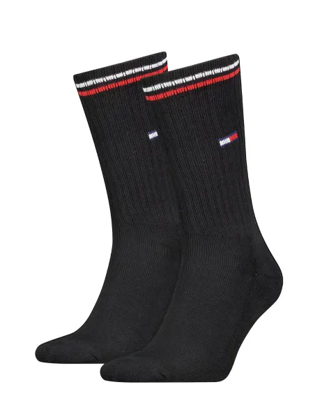 Tommy Hilfiger 2 Pack Striped Cuff Cotton Rich Sports Socks Black