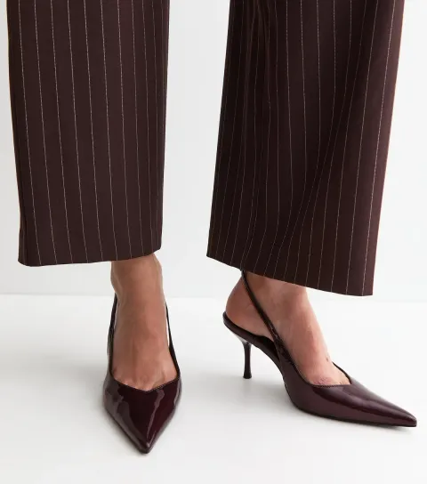 Women's Dark Burgundy Faux Leather Ankle Strap Stiletto Court Shoes