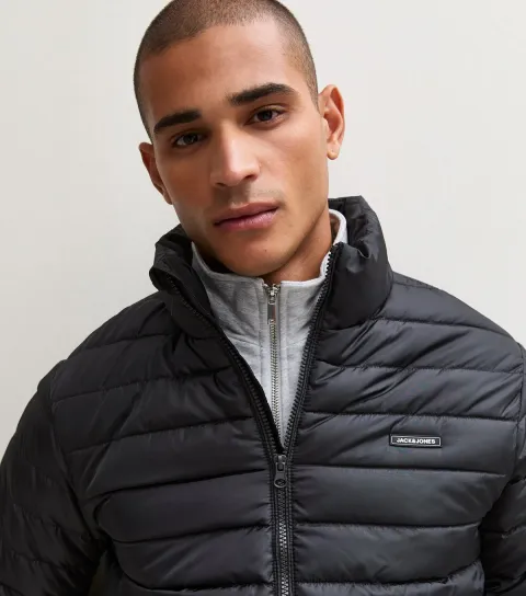 Jack & Jones Men's Black Logo Patch Padded Jacket