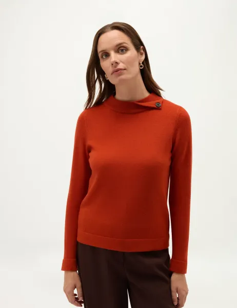 Hobbs Merino Rich Roll Neck Button Detail Jumper Dark Orange