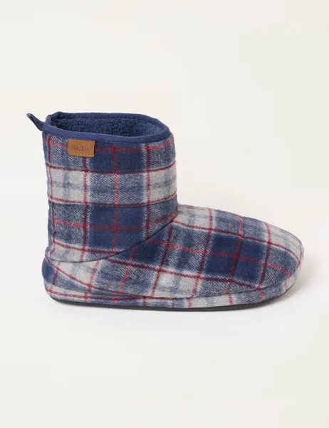 FatFace Checked Fleece Lined Slipper Boots Navy Mix