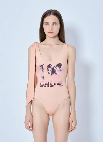 Chloé Tie-Strap One-Piece Logo Swimsuit
