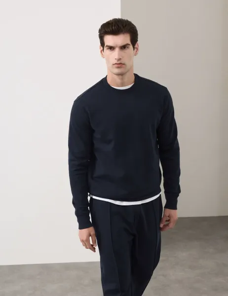 Autograph Cotton Rich Crew Neck Sweatshirt Dark Navy