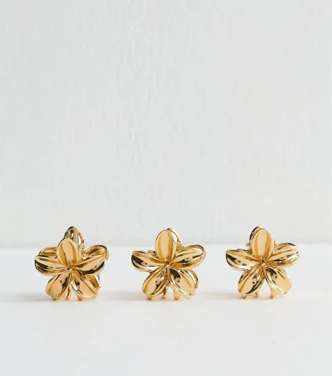 Gold Pack Of 3 Mini Metal Flower Hair Clips