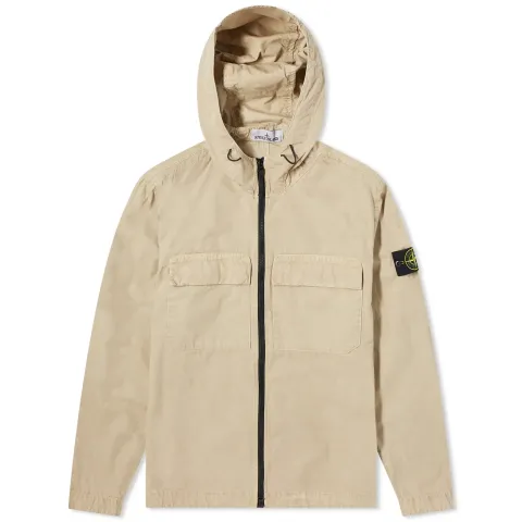 Brushed Cotton Canvas Hooded Overshirt