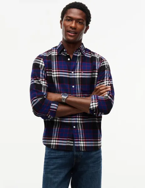 Tommy Hilfiger Pure Cotton Checked Flannel Shirt Navy Mix