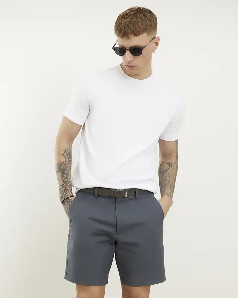River Island Slim Fit Stretch Belted Chino Shorts