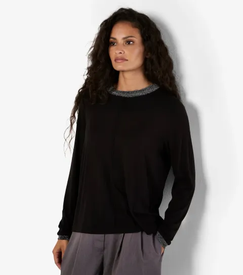 Women's Black Metallic Trim Top