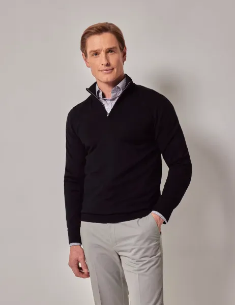 Hawes & Curtis Pure Wool Half Zip Jumper Black