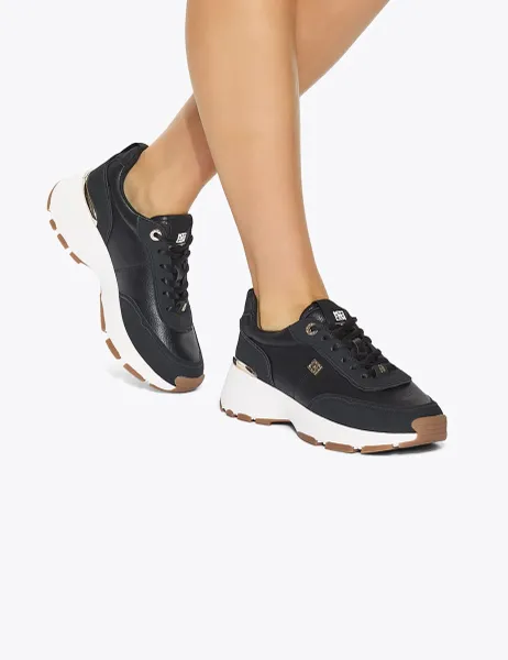 Kurt Geiger Lace Up Logo Detail Chunky Wedge Trainers Black