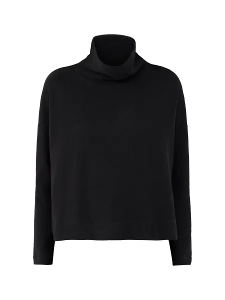 Cotton Blend Staggered Hem Roll Neck Jumper