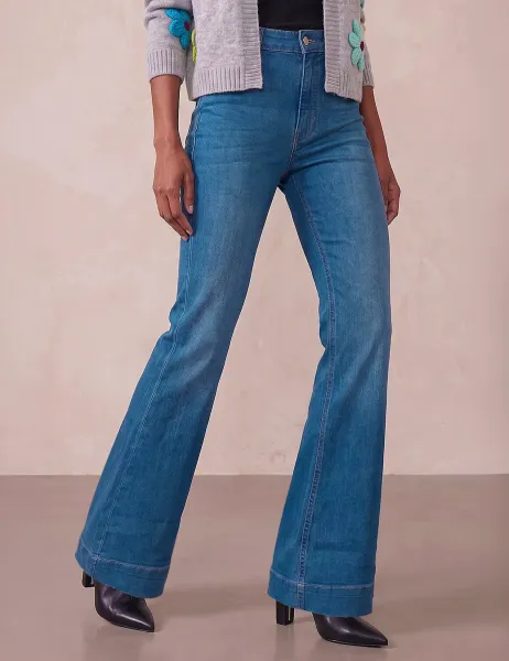Roman Petite High Waisted Stretch Flared Jeans Denim