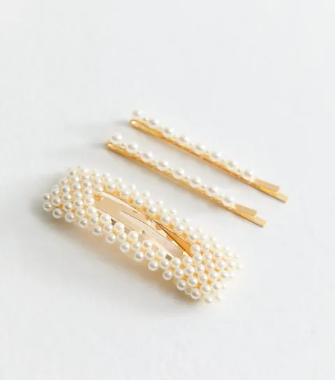 Pack of 3 Faux Pearl Rectangular Hair Slides