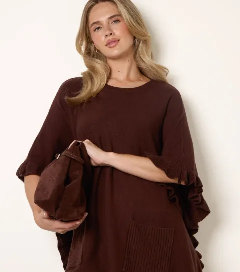 Blue Vanilla Women's Dark Brown Knitted Frill Cape