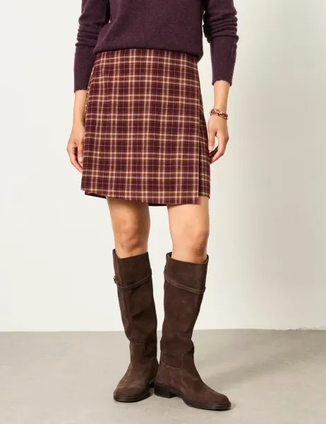 Checked Mini A-Line Wrap Kilt Skirt Purple Mix