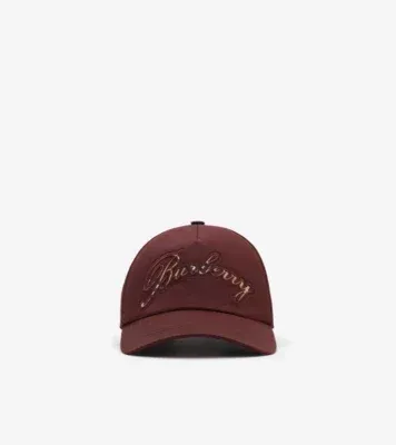Check Cursive Logo Gabardine Baseball Cap in Mahogany red