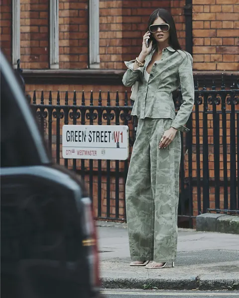 River Island Denim Camo Print Balloon Trousers