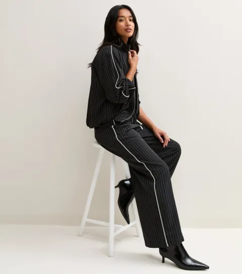 New Look Women's Petite Black Pinstripe Wide Leg Trousers