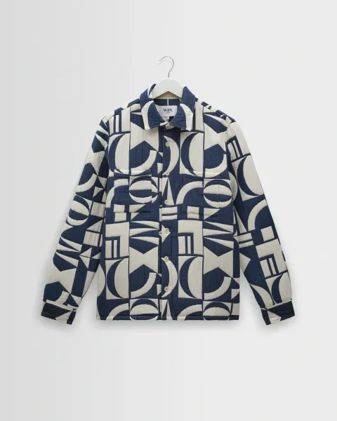 Otto - Blue and Ecru Quilted Jacquard Overshirt