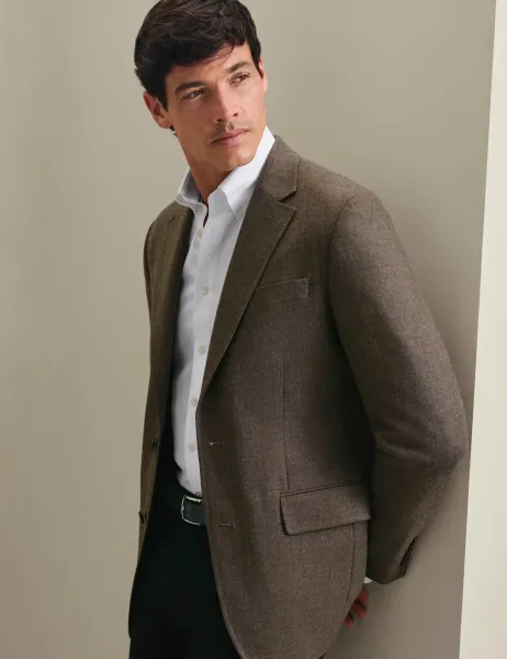 Charles Tyrwhitt Slim Fit Pure Wool Textured Jacket Brown