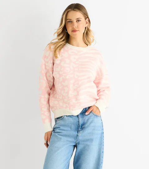 Women's Pink Zebra Patterned Jumper