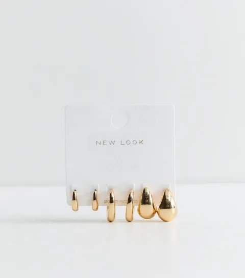 Pack Of 3 Gold Tone Mini Teardrop Stud Earrings