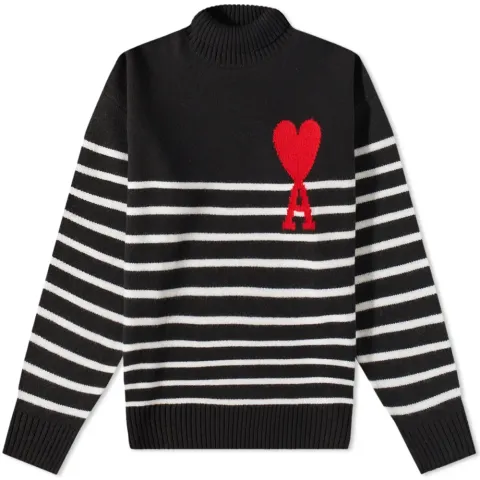 AMI Large A Heart Striped Roll Neck Knit