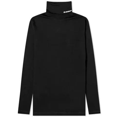 Plus Long Sleeve High Neck Logo Top