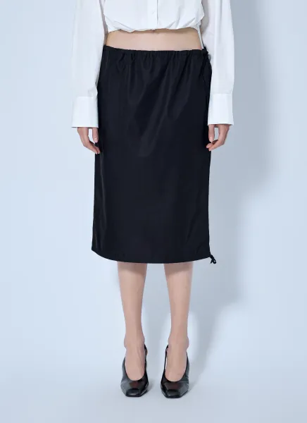 Elastic Waist Re-Nylon Midi Skirt