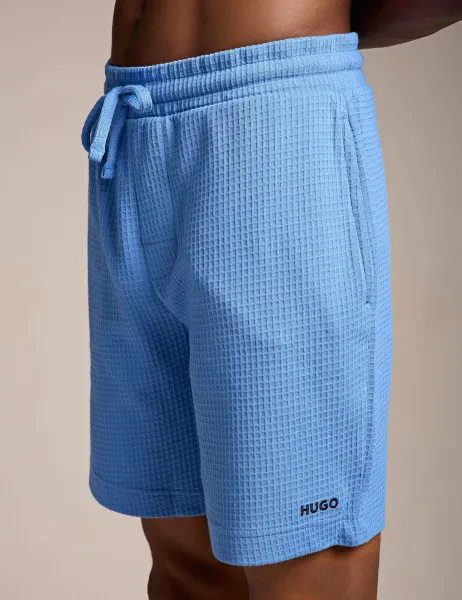 HUGO Cotton Rich Waffle Drawstring Waist Lounge Shorts Blue