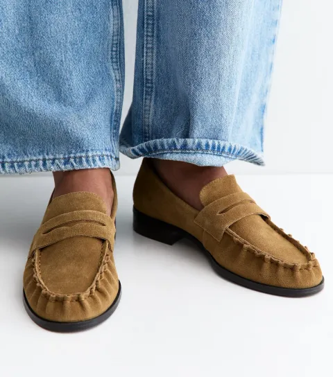 Women's Premium Real Suede Camel Almond Toe Loafers