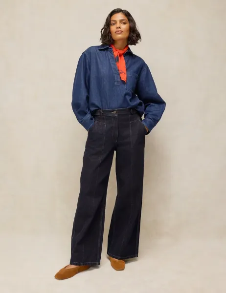 White Stuff Mid Rise Wide Leg Jeans Dark Blue Denim